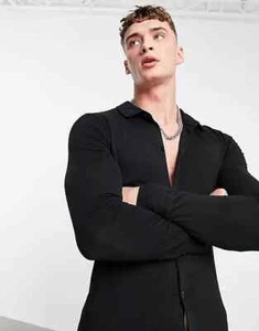 Camicia SOUL STAR vestibilità muscolare manica lunga nera con bottoni colletto nuova senza etichette uomo large - Foto 1 di 18