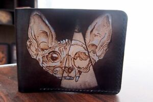 Men's Handmade Leather Wallet Cat portrait Unisex