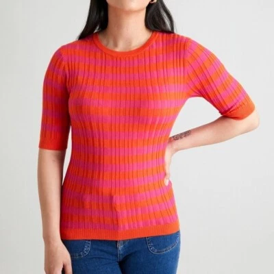 Size 8 to 24 Womens Ribbed Stretch Top Half Sleeve Knit - Image 1 of 3