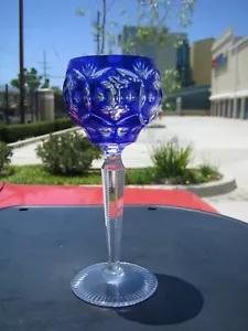 ALTA Copa de Vino Imperial Azul Cobalto-Cristal Bohemio Grabado Raro Vidrio Fino De Colección - Imagen 1 de 3