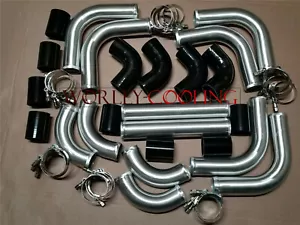 Intercooler Universal de Aluminio 2.5" Turbo Tubería + Manguera + Kits de Abrazadera en T NEGRO Nuevo - Imagen 1 de 11