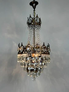 Antique Vintage French Style Crystals & Brass Chandelier Ceiling Laps 1960's - Picture 1 of 12