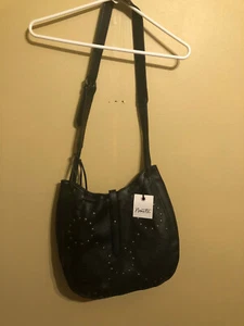 Nanette Kelsey Hobo embroidery Black Satchel Shoulder Bag NWT leather - Picture 1 of 4