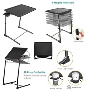 Freestanding Portable Table Buddy Dinner Desk With Cup Holder Adjustable Height - Picture 1 of 15