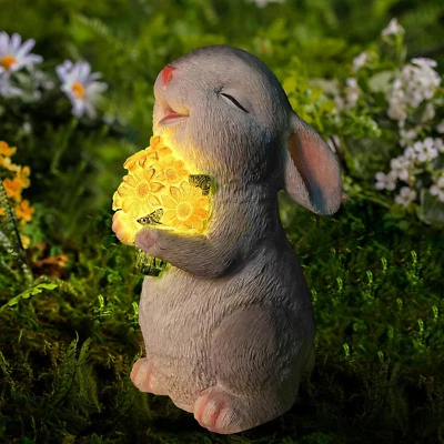 Solar Rabbit Garden Statues Outdoor Bunny Decor Resin Rabbit Figurine Holding Su - Image 1 of 4