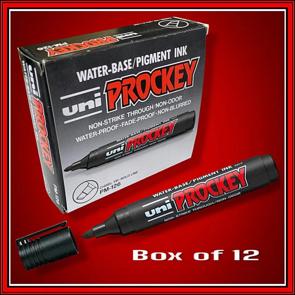 Uni-ball PROCKEY PERMANENT SCHWARZER MARKER Kugelspitze Markierungsstifte Box von 12 PM-126