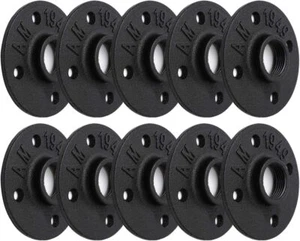 3/4" Black Painted Floor Flange 10 Pack 4 Bolts Iron Pipe Flange With Threaded H - Picture 1 of 3