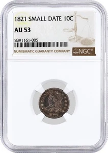 1821 Small Date 10C Capped Bust Silver Dime NGC AU53 About Uncirculated Coin - Picture 1 of 4