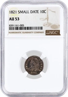 1821 Small Date 10C Capped Bust Silver Dime NGC AU53 About Uncirculated Coin - Image 1 of 4