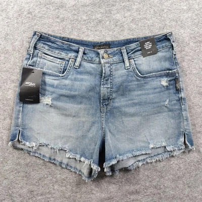 Pantalones cortos plateados Avery para mujer 32 calce curvilíneo tiro alto denim desgastado deshilachado Foto 1 de 4