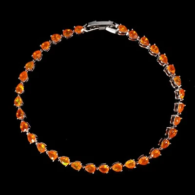 Pulsera de plata de ley 925 pera naranja ópalo 4x3 mm piedras preciosas naturales joyería 7 pulgadas Foto 1 de 4