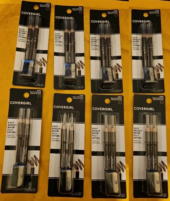 8 New Twin CoverGirl Easy Breezy Brow Fill + Define Pencils #505 Rich Brown - Image 1 of 1