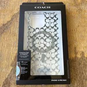 Coach Protective Case iPhone 15 Pro Max Magsafe Clear Signature C Fading Gray - Picture 1 of 4