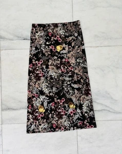 Vintage Womens Skirt Midi Dark Floral Pull On Elastic Waist Large Boho Grunge - Picture 1 of 7