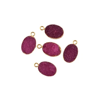 Purple Real Sugar Druzy Gold Plated DIY Jewelry Single Bail Connectors 5 Pcs Lot - Image 1 of 3
