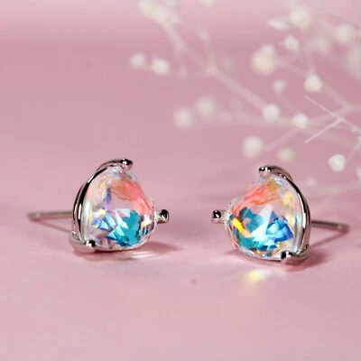 Brincos de prata esterlina 925 com zircônia cúbica cor arco-íris coração - Imagem 1 de 4