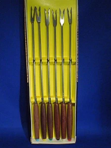 Juego de 6 tenedores de fondue vintage Mid-Century Wear-Ever cubiertos de cocina mango de madera - Imagen 1 de 1