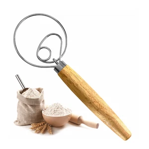 Layba Dänischer Schneebesen Dänischer Teigbesen mit Holzgriff Edelstahlschlaufen - Picture 1 of 8