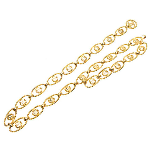 CHANEL CC Logos Oval Twist Rope Link Belt 38" G Tone 28 Auth w/Box #04047