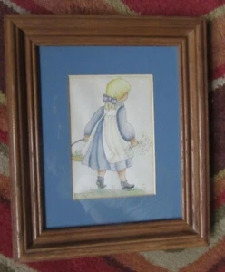 ORIGINAL PEN, INK, and WATERCOLOR ILLUSTRATION PAINTING PIONEER GIRL & FLOWERS - Imagen 1 de 9