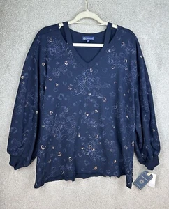 Democracy Top Mujer 2XL Azul Dorado Camisa Manga Larga - Imagen 1 de 21