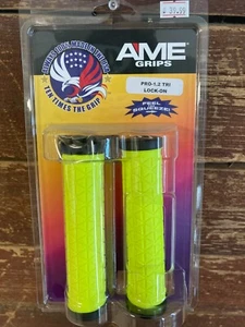 A'ME Pro Tri BMX Bicycle Lock On Grips - 1.2mm Thickness (Medium) - Neon Yellow - Picture 1 of 1