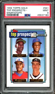 1992 Topps Gold Foil Top Prospects SP Chipper Jones ROOKIE RC #551 PSA 9 MINT - Bild 1 von 4