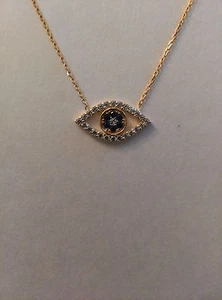 Turkish Handmade 14K/925 Sterling Silver Gold plated Evil Eye Necklace - Picture 1 of 8