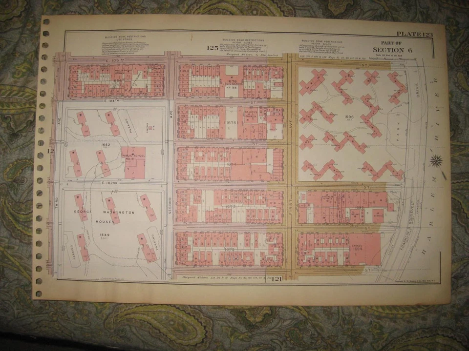 ANTIQUE 1955 NEW YORK CITY MANHATTAN MAP HARLEM GEORGE WASHINGTON HOUSES RARE NR - Image 1 of 2