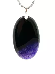 Natürlicher Onyx Druzy Geode Achat Anhänger Halskette mit Sterling Silber Kette - Bild 1 von 1