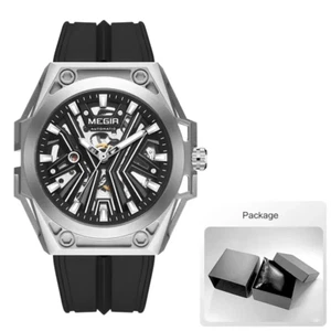 MEGIR Men Automatic Mechanical Watch Skeleton Dial Silicone Strap Waterproof8603 - Picture 1 of 16