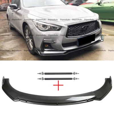 For Infiniti QX50 QX60 Front Bumper Lip Spoiler + Strut Rods Carbon Fiber - Imagem 1 de 4
