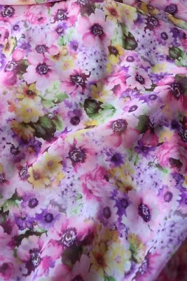 2YD 5IN Pink & Purple Floral Chiffon Woven Fabric - Image 1 of 2