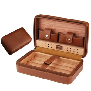 Humidor de cigarros de madera de cedro de 4 quilates estuche de tubo de cuero caja de almacenamiento portátil galiner regalo - Imagen 1 de 9