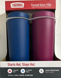 THERMOS 2 PACK - 18 OZ TRAVEL TUMBLERS HOT / COLD STAINLESS STEEL - Picture 1 of 1