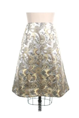 NEW XS FROCK SHOP Silver Gold Festive Holiday Jacquard A-line Skirt w Pockets - Image 1 of 4