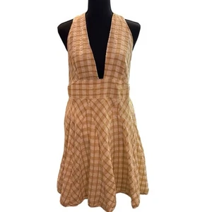 NWT FREE PEOPLE Size 12 Tea Combo Tan & White Halter Top Midi Dress - Picture 1 of 6