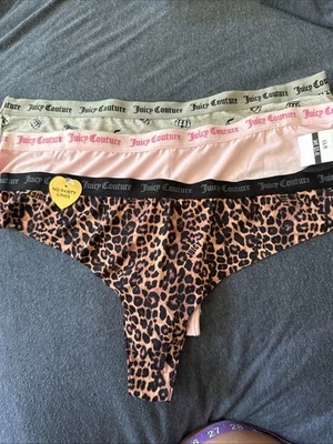 NUEVO JUICY COUTURE Paquete de 3 Bragas Grandes Sin Líneas de Panty Gris, Rosa Leopardo Foto 1 de 4