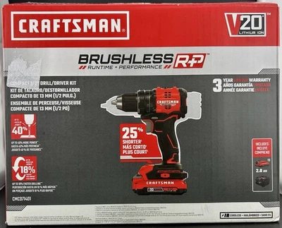 Craftsman CMCD714D1 V20 Kit Taladro/Destornillador Sin Escobillas Nuevo Caja Abierta Foto 1 de 4