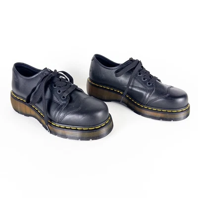 Dr Docs Martens Shoes Woman’s 11 Black Platform 10960 Chunky Yellow Stitch - Image 1 of 4