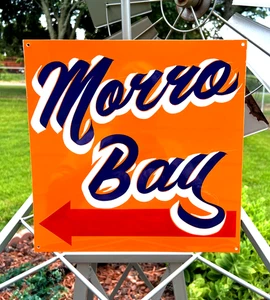 Original Painting Morro Bay California ROAD SIGN Beach House Ocean nautical Deco - Picture 1 of 4