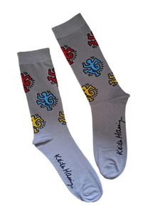 KEITH HARING | Mens Grey Dancing Man Pop Art Socks | One Size UK 7-11 EU 41-46 - Picture 1 of 2