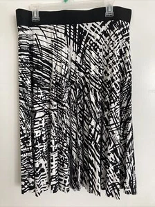 Covington Women's Skirt Black White 1X Geometric Polyester Elastic Waist #735 - Picture 1 of 7