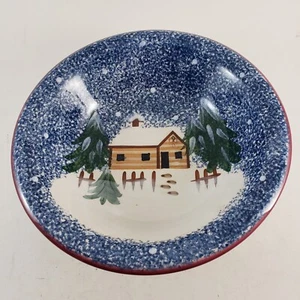 Holly Mountain Lodge 8½" Soup Bowl Holiday Winter Scene Cook's Bazaar Gourmet - Picture 1 of 5