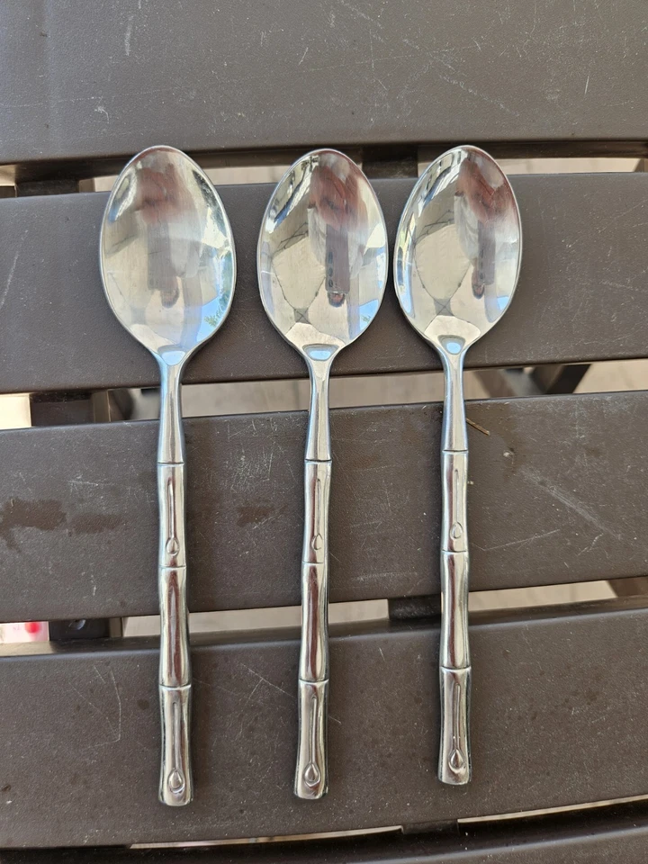 3 cucharas para servir cena de bambú Hampton Silversmiths 7 3/4" cubiertos de acero inoxidable Foto 1 de 3