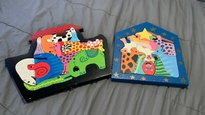 Lot of 2 RARE Wooden Puzzles Jesus Nativity Set, Noah's Ark Artisan Hand-Crafted - Picture 1 of 9