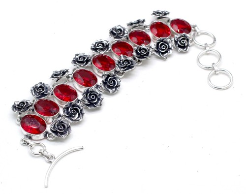 VALENTINO Bracciale in argento sterling 925 con pietre preziose granate del Mozambico fatto a mano gioielli S 7 8