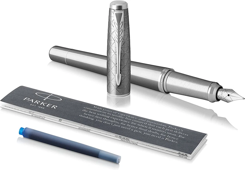 Parker Urban Fountain Pen Premium Silvered Powder With Medium and Blue Ink