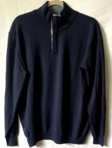 Ferrante dark blue 1/4 button wool sweater pullover, Large - Picture 1 of 7