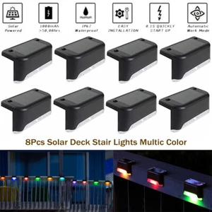 8 Pack Color Changing LED Solar Deck Lights for Outdoor Stairs Step Fence Yard - Picture 1 of 12
